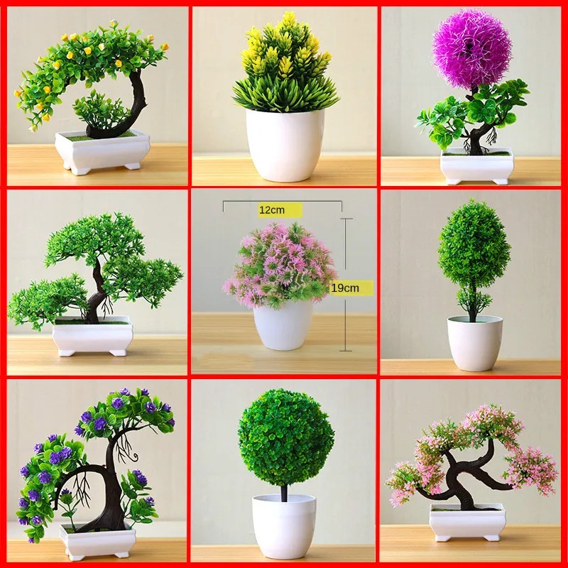 Bonsai Gardenia - ต้นไม้ประดิษฐ์ขนาดเล็กในกระถาง ต้นบอนไซปลอม ต้นไม้จำลองสำหรับตกแต่งโต๊ะ ของตกแต่งบ้าน สำนักงาน โรงแรม